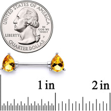 14G 9/16 Yellow Gem Teardrop Barbell Nipple Ring Set