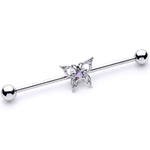 14G White Synthetic Opal Butterfly Industrial Barbell 38mm