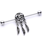 White Synthetic Opal Feather Dreamcatcher Industrial Barbell 38mm