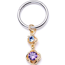 16G 3/8 Blue Purple Gem Flower Dangle Hinged Segment Ring