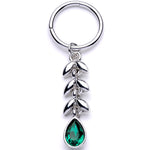 16G 3/8 Green Gem Garland of Leaves Dangle Hinged Segment Ring