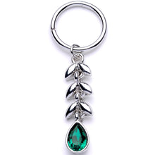 16G 3/8 Green Gem Garland of Leaves Dangle Hinged Segment Ring