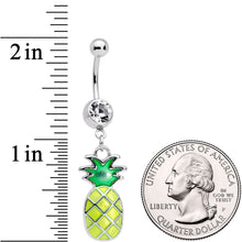 Clear Gem Glow in the Dark Green Tropical Pineapple Dangle Belly Ring