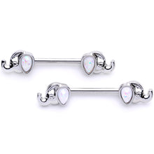 14G White Faux Opal Elephant BCR Barbell Nipple Ring Set of 4