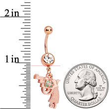 Clear Gem Rose Gold Tone Glow in the Dark Revolver Dangle Belly Ring