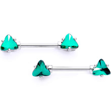 14G 9/16 Green Gem Geometric Triangles Barbell Nipple Ring Set