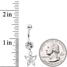 Pink Synthetic Opal Clear Gem Lacy Butterfly Dangle Belly Ring