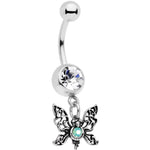Clear Gem Green Faux Opal Butterfly Dangle Belly Ring