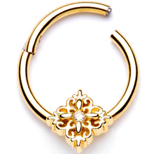 16G 3/8 Clear CZ Gold Tone Regal Rhombus Hinged Segment Ring
