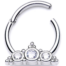 16G 3/8 Clear CZ Art Deco Arc Hinged Segment Ring