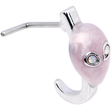 20G White Faux Opal Pink Alien Faux Hoop L Shaped Nose Ring