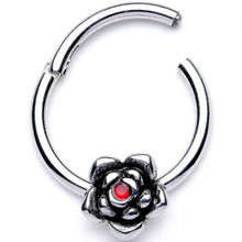 16G 3/8 Red Gem Tiny Flower Hinged Segment Ring