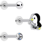 16G 5/16 Clear Gem Winter Penguin Labret Monroe Tragus Set of 3