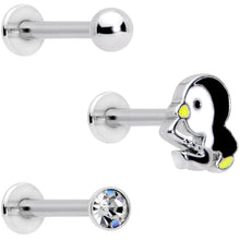 16G 5/16 Clear Gem Winter Penguin Labret Monroe Tragus Set of 3