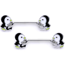 14G 9/16 1/2 Winter Penguins Horseshoe Barbell Nipple Ring Set