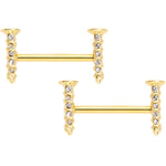 14G Clear Gem Gold Tone Screw Barbell Nipple Ring Set