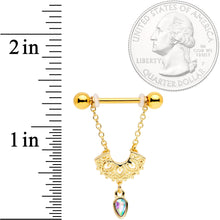 14G 9/16 Aurora Gem Gold Tone Fan Dangle Barbell Nipple Ring Set