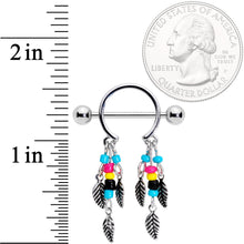 14G 9/16 Multicolor Bead Feather Dangle Nipple Shield Set