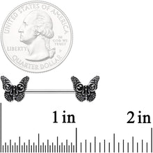 14G 9/16 Death Head Butterfly Barbell Nipple Ring Set