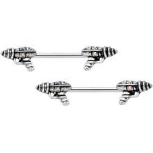 14G 9/16 Aurora Gem Mystery Ray Gun Barbell Nipple Ring Set