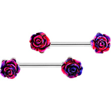 14G 5/8 9/16 Clear Gem Multi Color Roses Barbell Nipple Ring Set