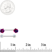14G 5/8 9/16 Clear Gem Multi Color Roses Barbell Nipple Ring Set