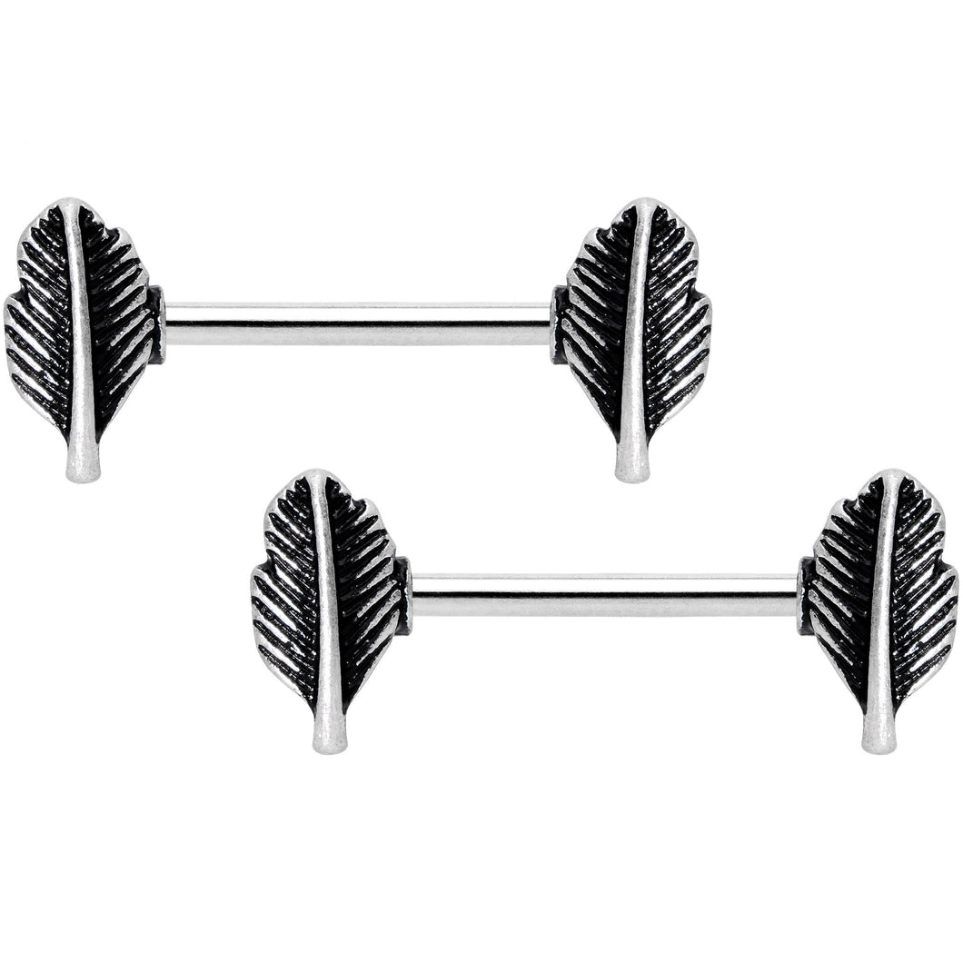 14G 9/16 Southwestern Feathers Barbell Nipple Ring Set