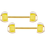 5/8 Gold Tone St Patricks Day Frosty Beer Mug Barbell Nipple Ring Set