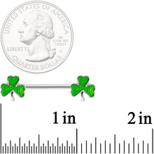 14G 5/8 St Patricks Day Green Shamrock Barbell Nipple Ring Set