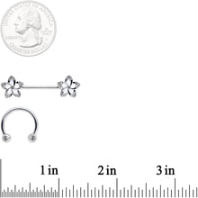 14G Clear Gem White Flower Horseshoe Barbell Nipple Ring Set of 4