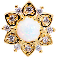 14G White Faux Opal Gold Tone Floral Glam Dermal Anchor Top