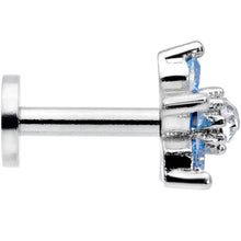 16G 1/4 Clear Blue CZ Gem Star Internally Threaded Labret Tragus