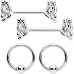 14G 7/16 1/2 Clear Gem Flowers BCR Barbell Nipple Ring Set of 4