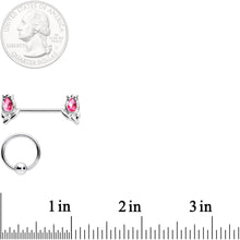 14G 7/16 1/2 Pink Gem Flowers BCR Barbell Nipple Ring Set of 4