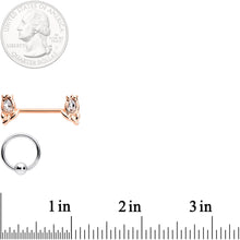 14G Clear Gem Rose Gold Tone Flowers BCR Barbell Nipple Ring Set