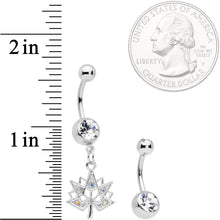 Clear Aurora Gem Maple Leaf Dangle Belly Ring Set of 4