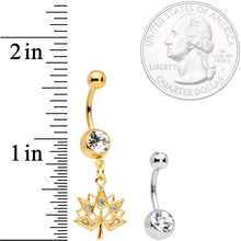 Clear Aurora Gem Gold Tone Maple Leaf Dangle Belly Ring Set of 4