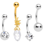 Clear Gem Gold Tone Pineapple Belly Ring Set of 4  Bonus Pack