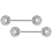 14G 9/16 1/2 White Faux Opal Horseshoe Barbell Nipple Ring Set