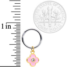 16G 3/8 Clear CZ Pink Flower Dangle Hinged Segment Ring