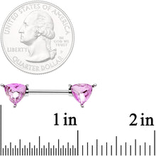 14G 9/16 Pink Gem Geometric Triangles Barbell Nipple Ring Set