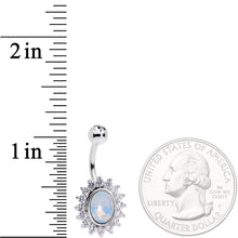 Clear CZ Gem White Faux Opal Framed Belly Ring