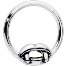16G 3/8 Halloween Vampires Kiss Fangs Hinged Segment Ring