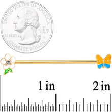 14G Multicolor Gold Tone Butterfly Flower Industrial Barbell 38mm