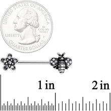 14G 5/8 Clear Gem Bee and Blossom Barbell Nipple Ring Set