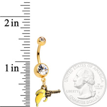 Clear Gem Gold Tone Banana Peel Gun Dangle Belly Ring