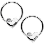 14G 1/2 Clear Gem Love Heart BCR Captive Nipple Ring Set