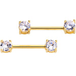 14G 9/16 Clear CZ Gem Gold Tone Barbell Nipple Ring Set
