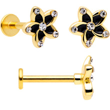 16G 5/16 Clear Gem Gold Tone Black Flower Labret Set of 3
