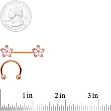 Clear Gem Rose Gold Tone Flower Horseshoe Barbell Nipple Ring Set of 4